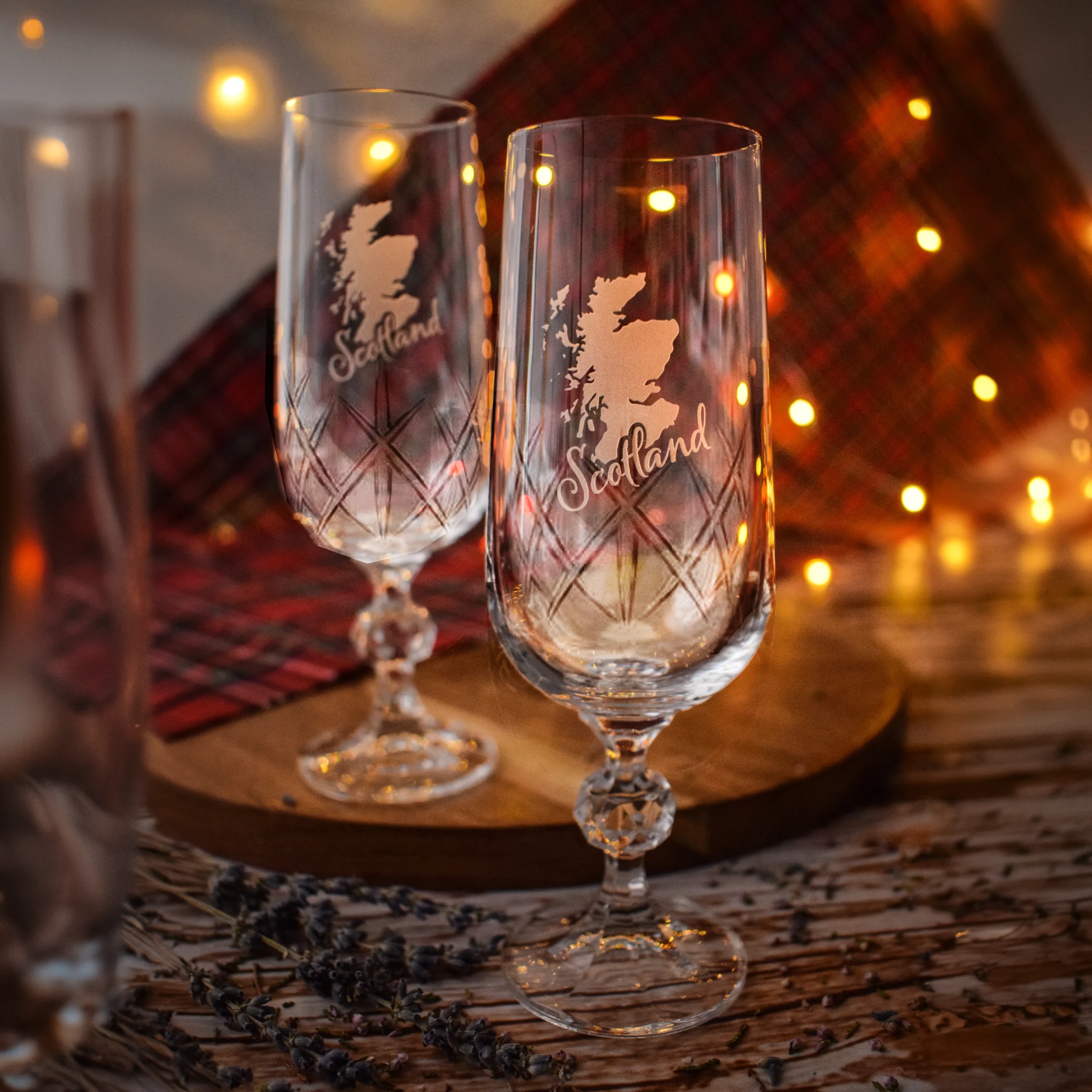 Burns Champagne - Scotland Map Square Dram Thistle with Nightcap decanter in background