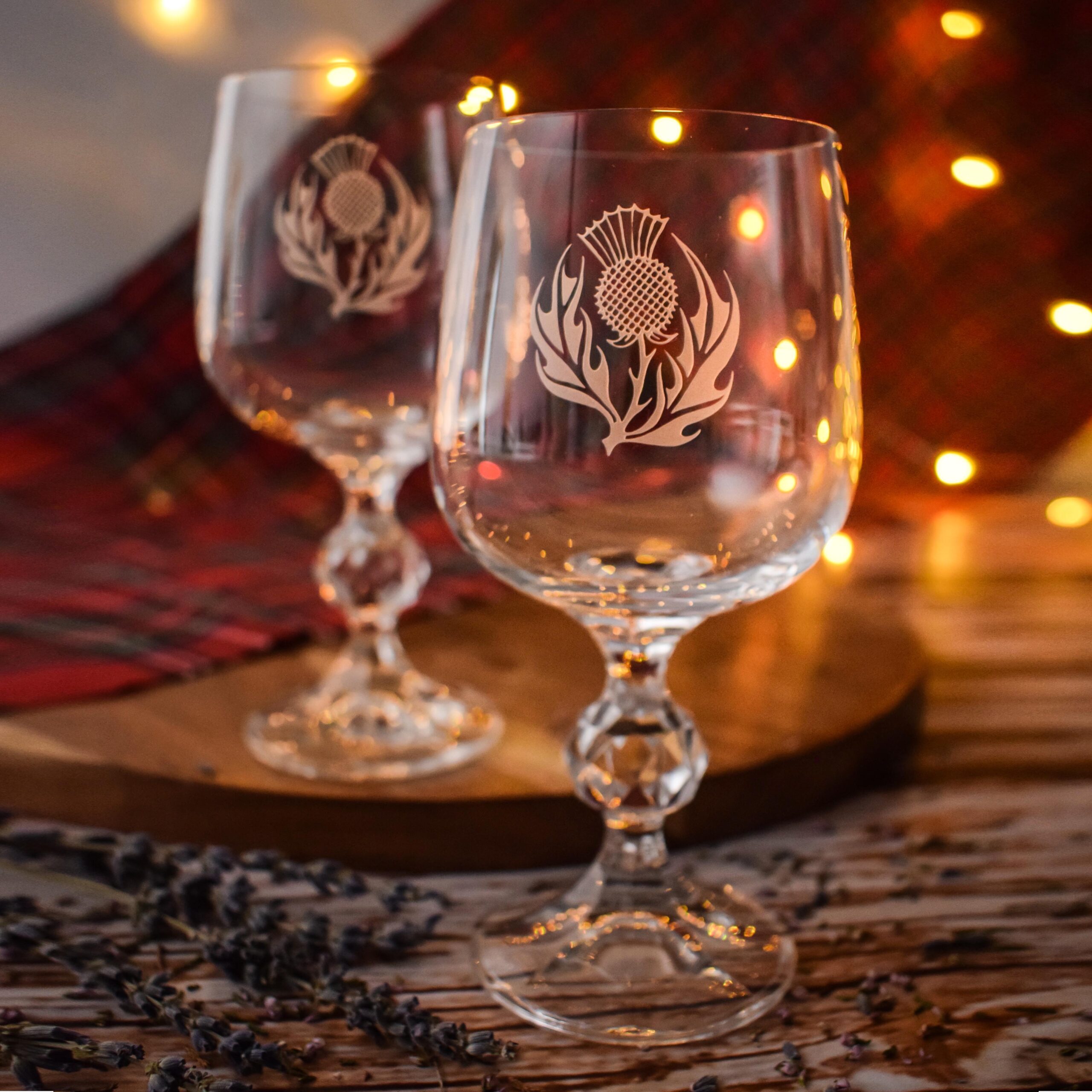 Burns Wine - Thistle Sq Burns Collins Tot Glass with Clan Engraving Scottish gift
